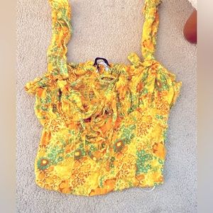 Urban Outfitters Women's Yellow Floral Print Halter Tank Top Size XS